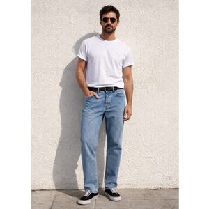 AYR The Normie Mens Straight Leg Jeans Light Wash Blue 100% Cotton Size 36x30